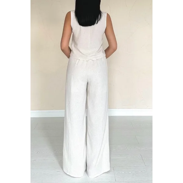 Bej Önü Fiyonklu Keten Takım