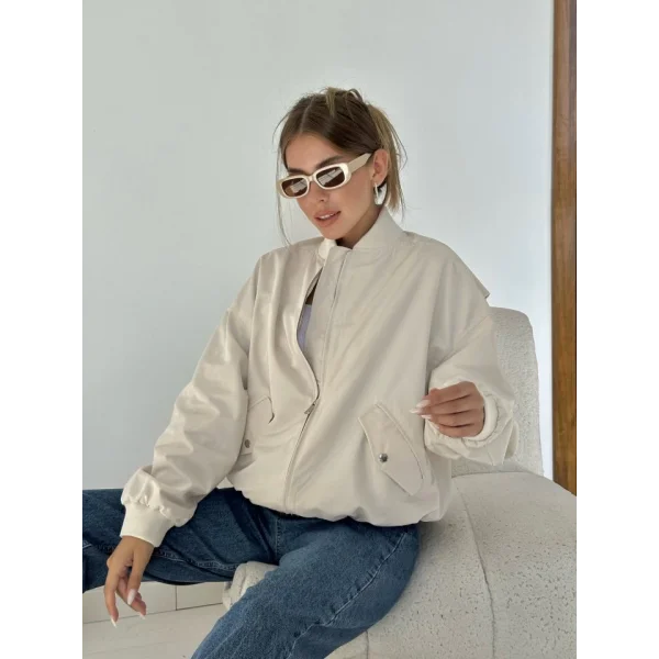 Bej Parçalı Bomber Ceket