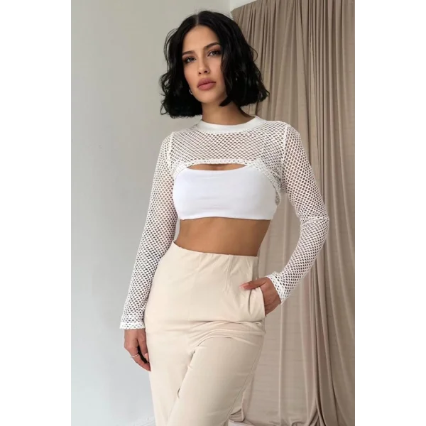 Bej Pensli Lastik Detaylı Pantolon