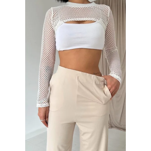 Bej Pensli Lastik Detaylı Pantolon