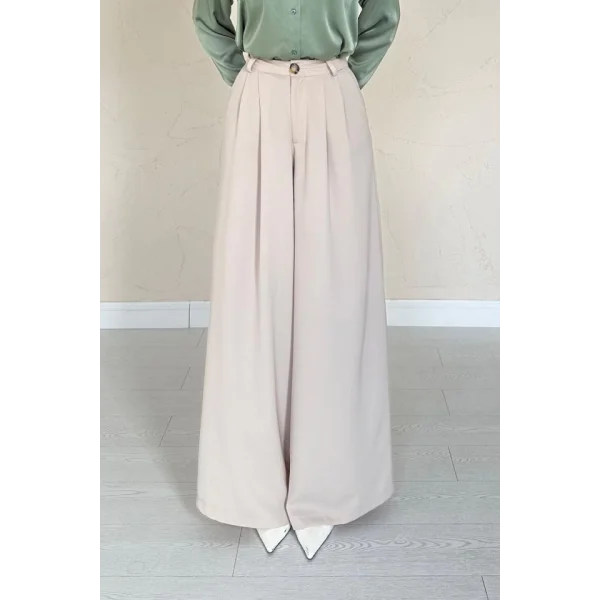 Bej Pileli Comfort Pantolon