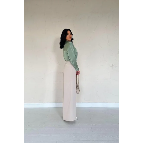 Bej Pileli Comfort Pantolon