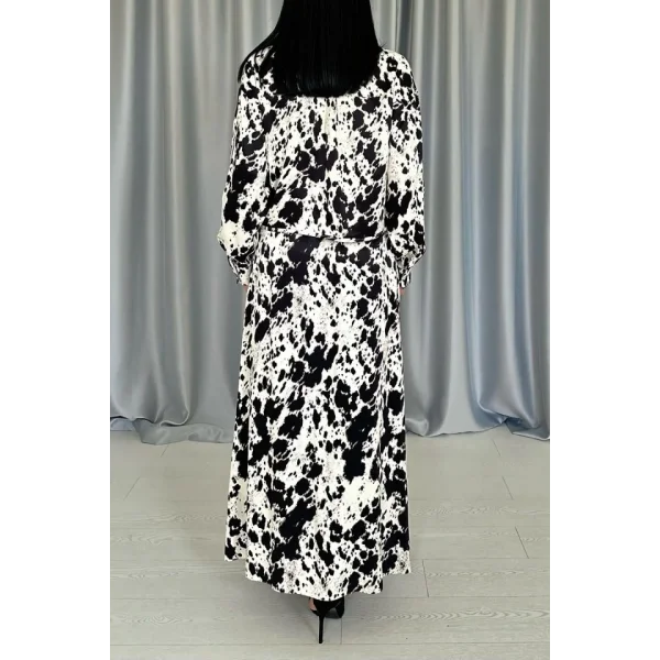 Bej Siyah Desenli Viskon Takım