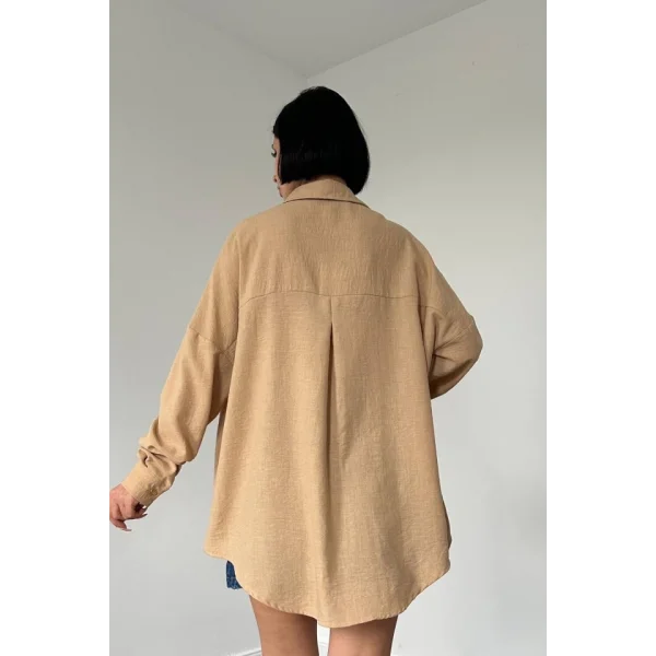 Bej Taş İşlemeli Gömlek