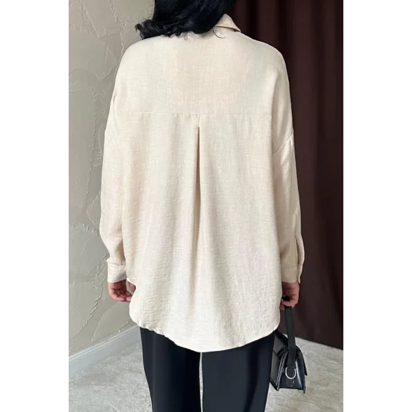 Bej Taş İşlemeli Gömlek