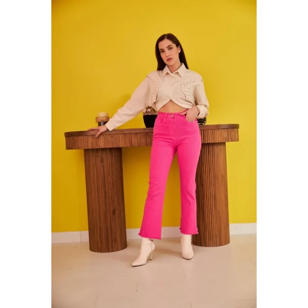 Bej Taş İşlemeli Tasarım Gömlek