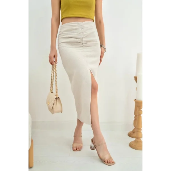 Bej Yırtmaçlı Etek