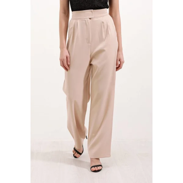 Bej Yüksek Bel Kumaş Pantolon 6612