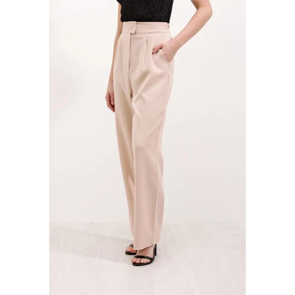 Bej Yüksek Bel Kumaş Pantolon 6612