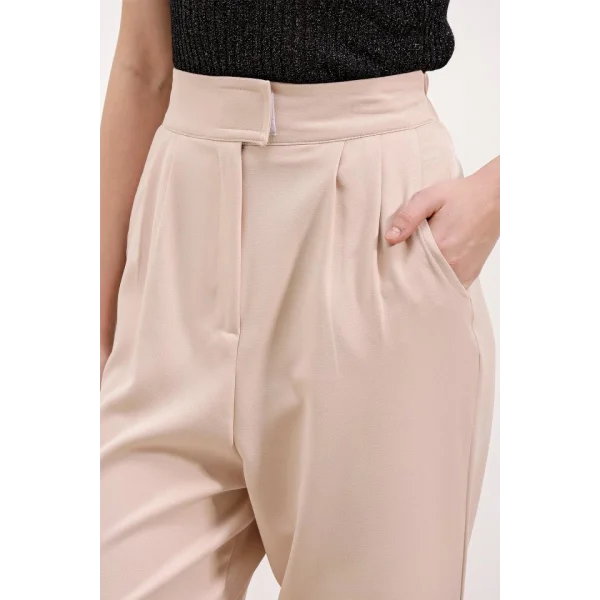 Bej Yüksek Bel Kumaş Pantolon 6612