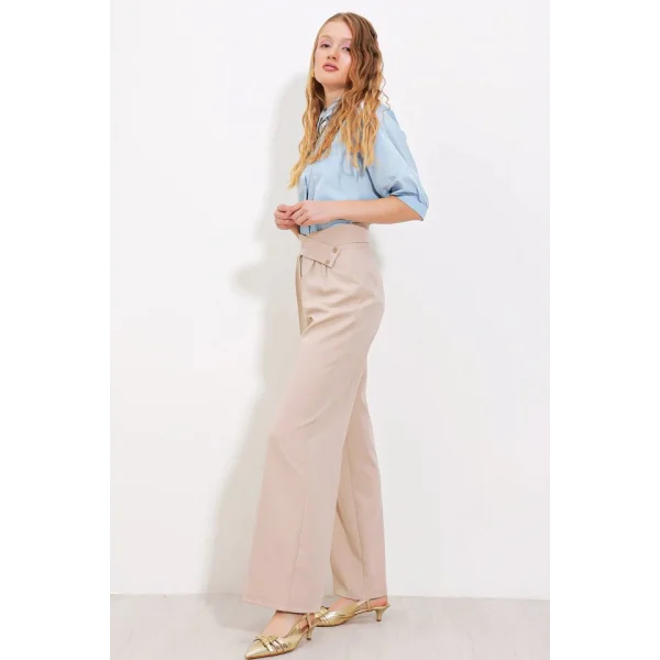 Bej Yüksek Bel Palazzo Pantolon 6646