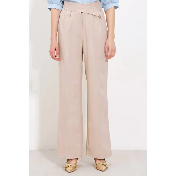 Bej Yüksek Bel Palazzo Pantolon 6646