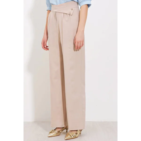 Bej Yüksek Bel Palazzo Pantolon 6646