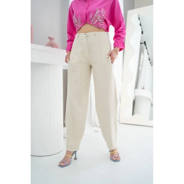 Bej Yüksek Bel Pantolon