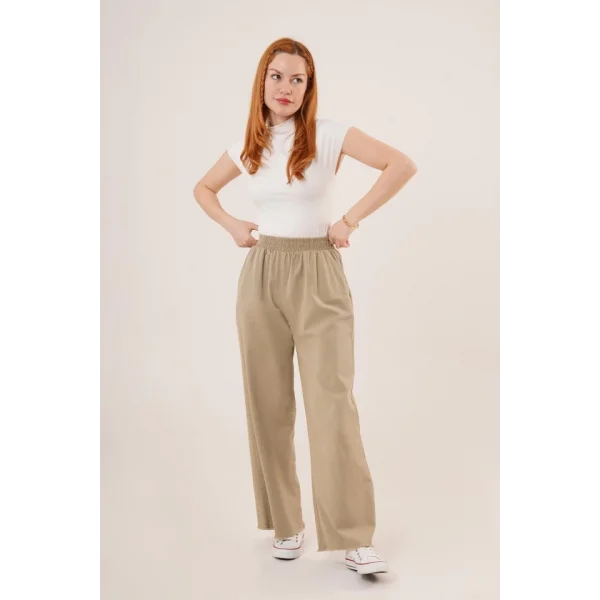 Bel astikli Paça Detaylı Cepli Haki Pantolon