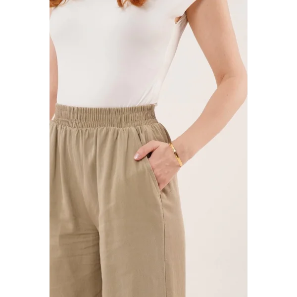 Bel astikli Paça Detaylı Cepli Haki Pantolon