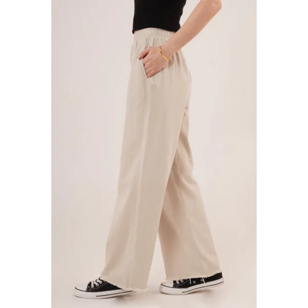 Bel astikli Paça Detaylı Cepli Krem Pantolon