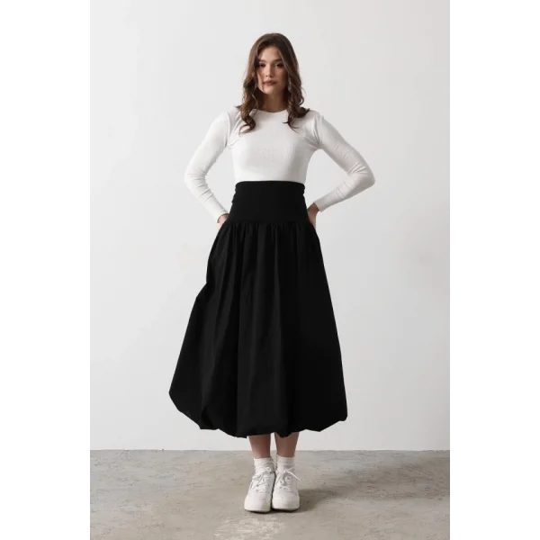 Bel Bantlı Balon Etek  iyah