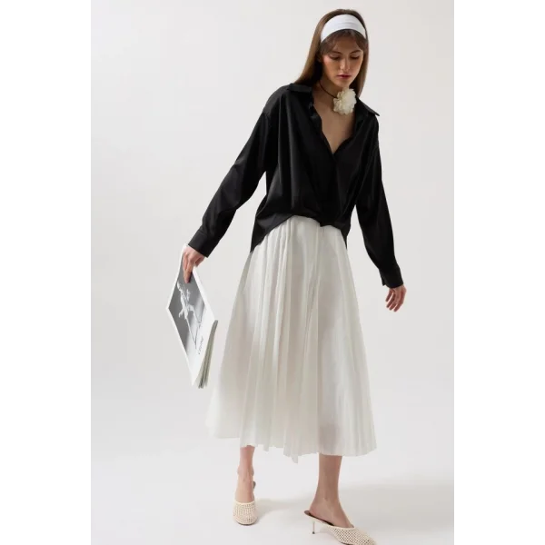 Bel Büzgülü Crop Saten Gömlek