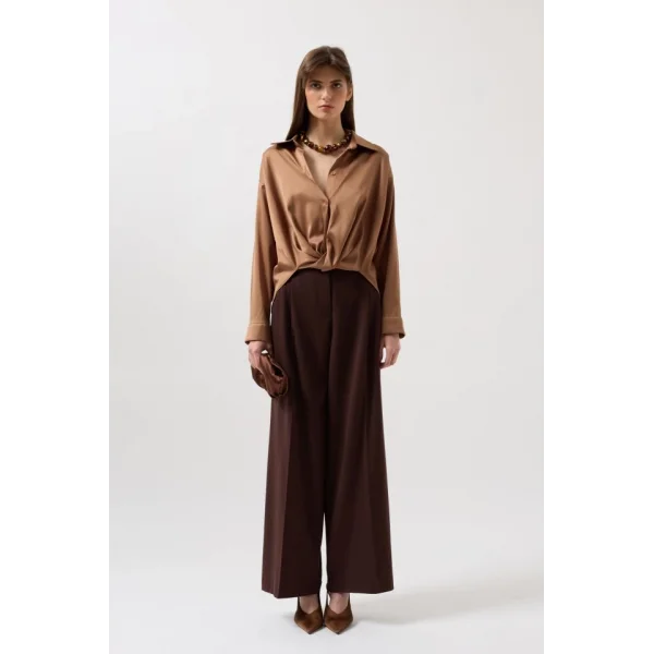 Bel Büzgülü Crop Saten Gömlek