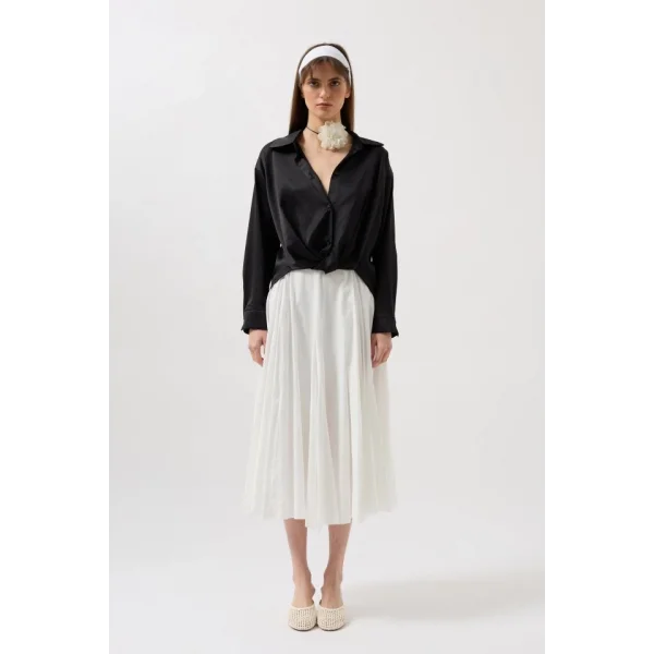 Bel Büzgülü Crop Saten Gömlek