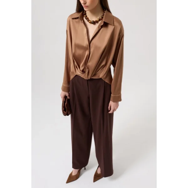 Bel Büzgülü Crop Saten Gömlek