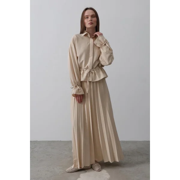 Bel Detaylı Bluz Pileli Etek  Taş