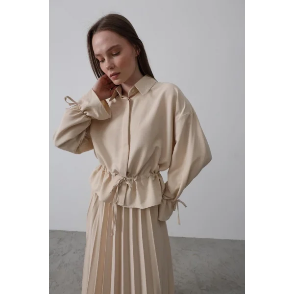 Bel Detaylı Bluz Pileli Etek  Taş