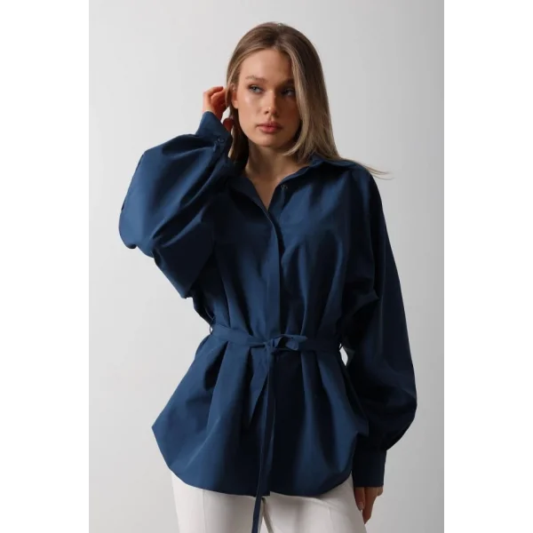 Bel Detaylı Gömlek - İndigo