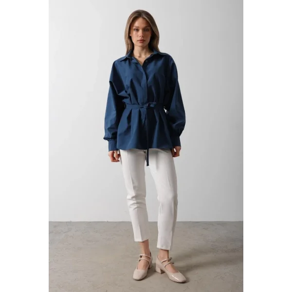 Bel Detaylı Gömlek - İndigo