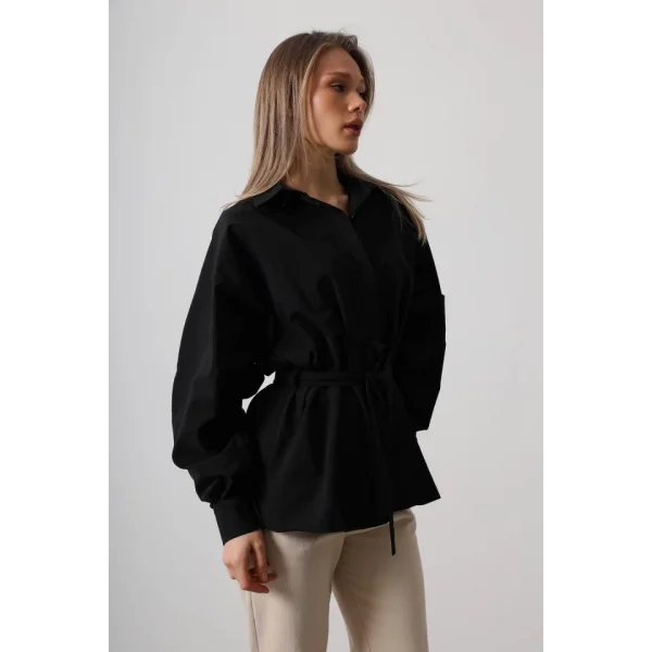 Bel Detaylı Gömlek - Siyah