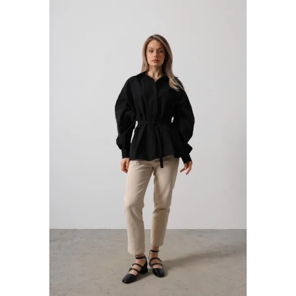 Bel Detaylı Gömlek - Siyah