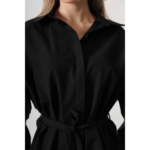 Bel Detaylı Gömlek - Siyah