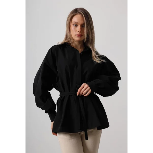 Bel Detaylı Gömlek - Siyah