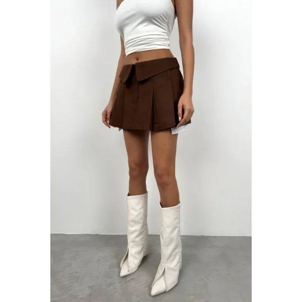 Bel Katlamalı Pileli Mini Etek
