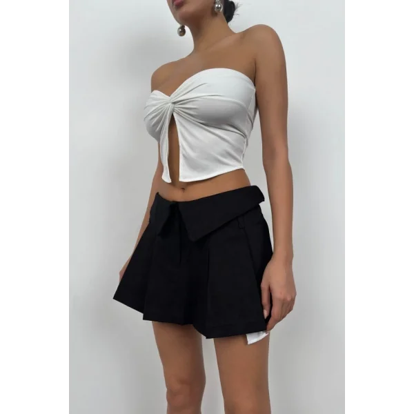 Bel Katlamalı Pileli Mini Etek