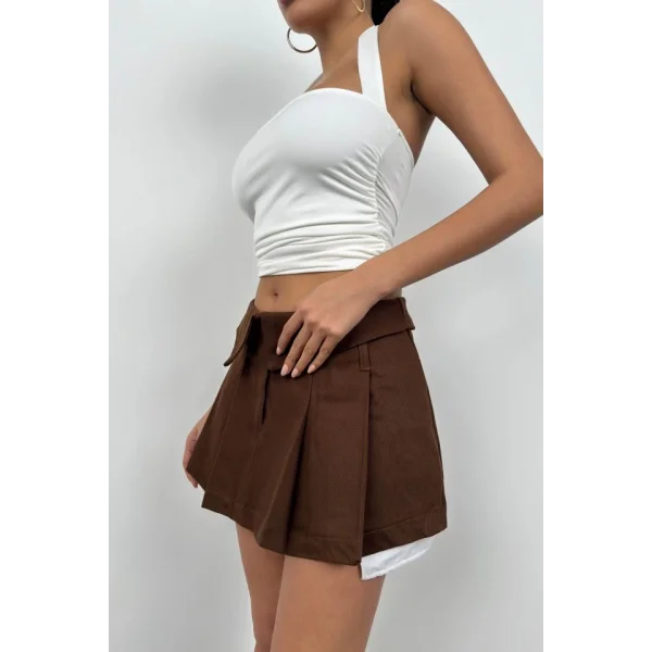 Bel Katlamalı Pileli Mini Etek