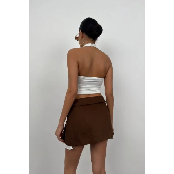 Bel Katlamalı Pileli Mini Etek