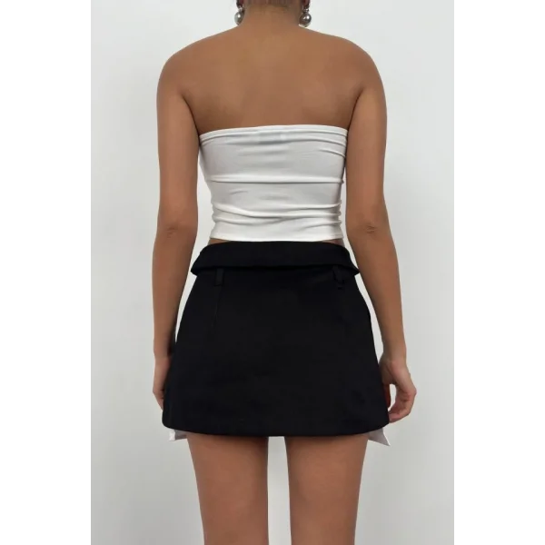 Bel Katlamalı Pileli Mini Etek