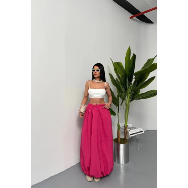 BEL LASTİKLİ BALON ETEK ŞANEL BOY SOFT KUMAŞ - Fuşya