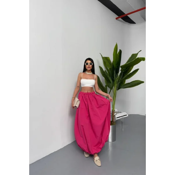 BEL LASTİKLİ BALON ETEK ŞANEL BOY SOFT KUMAŞ - Fuşya