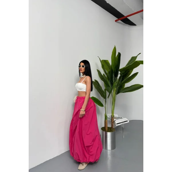 BEL LASTİKLİ BALON ETEK ŞANEL BOY SOFT KUMAŞ - Fuşya