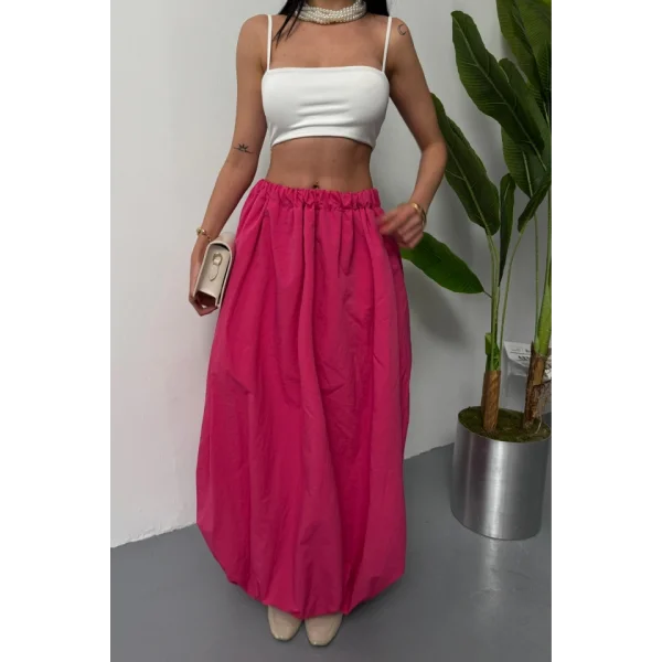 BEL LASTİKLİ BALON ETEK ŞANEL BOY SOFT KUMAŞ - Fuşya