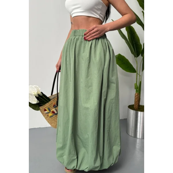 BEL LASTİKLİ BALON ETEK ŞANEL BOY SOFT KUMAŞ - Haki