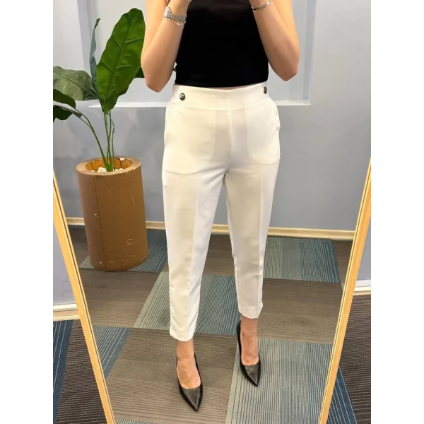 Bel Lasti̇kli̇ Düğmeli̇ Pantolon