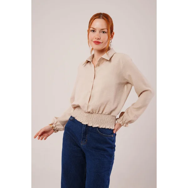 Bel Ve Bilek astikli Bej Bluz