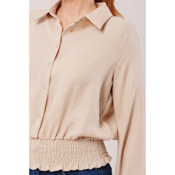 Bel Ve Bilek astikli Bej Bluz