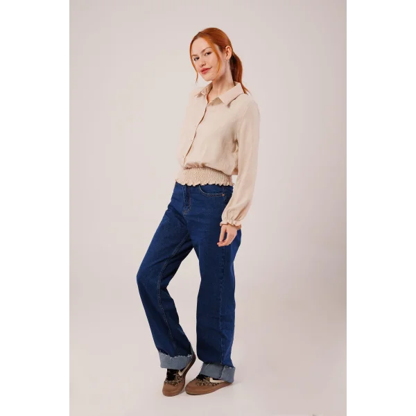 Bel Ve Bilek astikli Bej Bluz