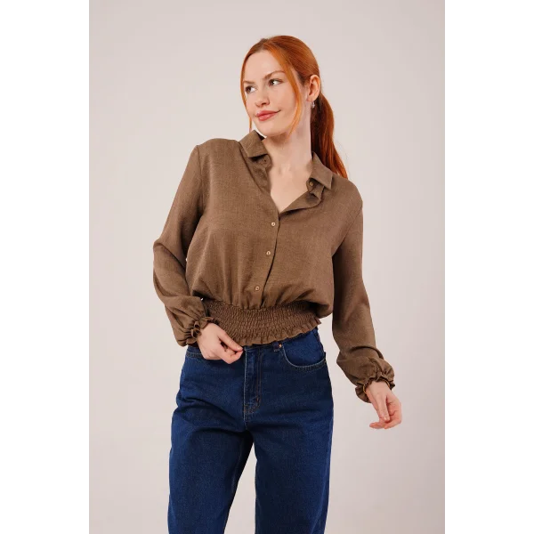 Bel Ve Bilek astikli Kahverengi Bluz