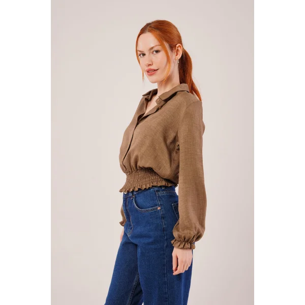 Bel Ve Bilek astikli Kahverengi Bluz